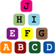 a pyramid of colored blocks with letters in them, 